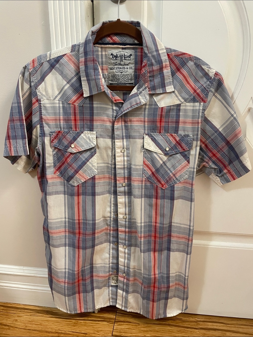 Levi's Red, Blue & White Plaid Short Sleeve Button-Up Shirt